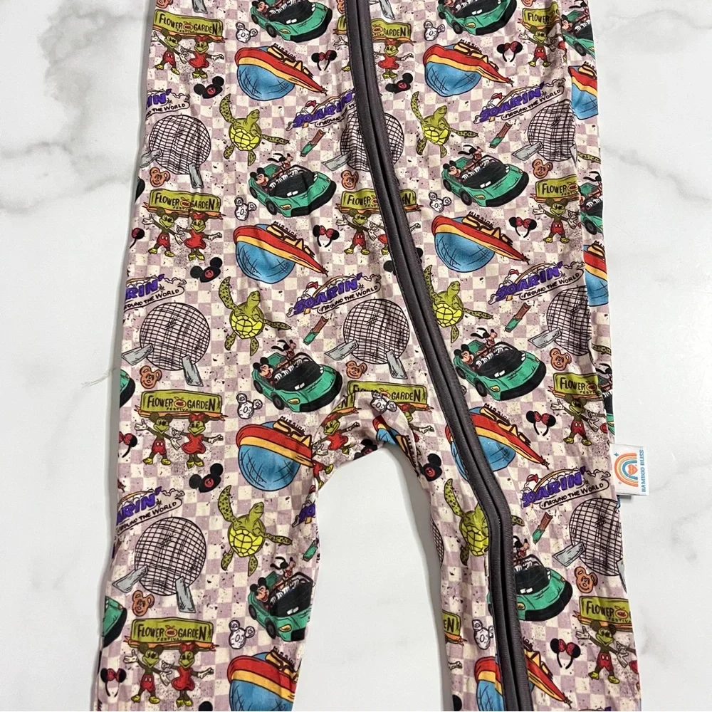 New Bamboo Bliss Disneyland Rides Print Bamboo Zippy Pajamas 18-24 Months